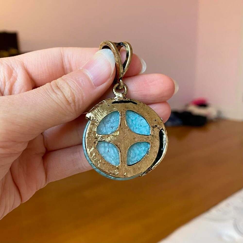 turquoise + gold statement pendant charm - Picture 2 of 4
